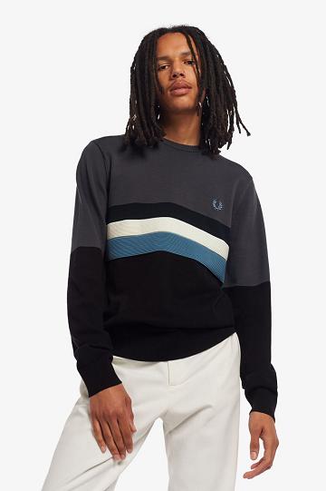 Fred Perry Colour Block Crew Jumper Miesten Neuleet Mustat | FI 1753TCEV